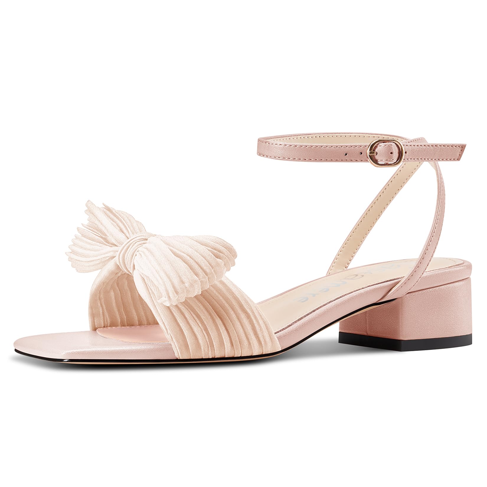 Castamere Donna Nodo Fiocco Chunky Blocco Tacco Heel Sandali Quadrata Punta Cinturino alla Caviglia Fibbia da Matrimonio Feste Sandali 3.5 CM