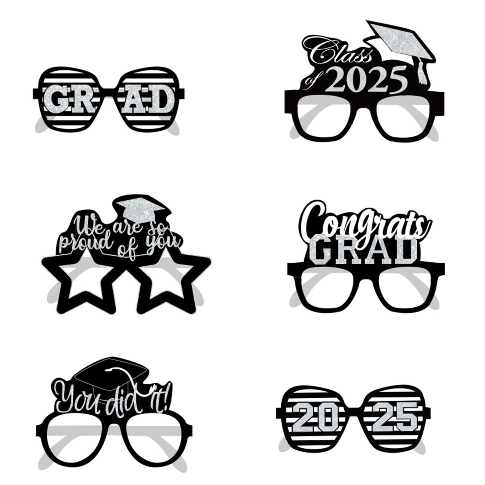 Kalttoy 6Pcs Graduation Photography Props Funny Graduation Glasses for Class of 2025 Party Decoration Party Table Centerpieces Wood Sign
