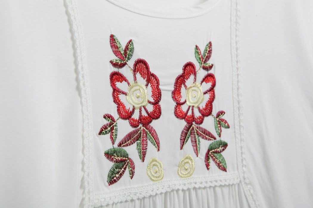 Kafeimali Women's Tops Embroidered Loose Peasant Mexican Blouse Shirt - Image 6