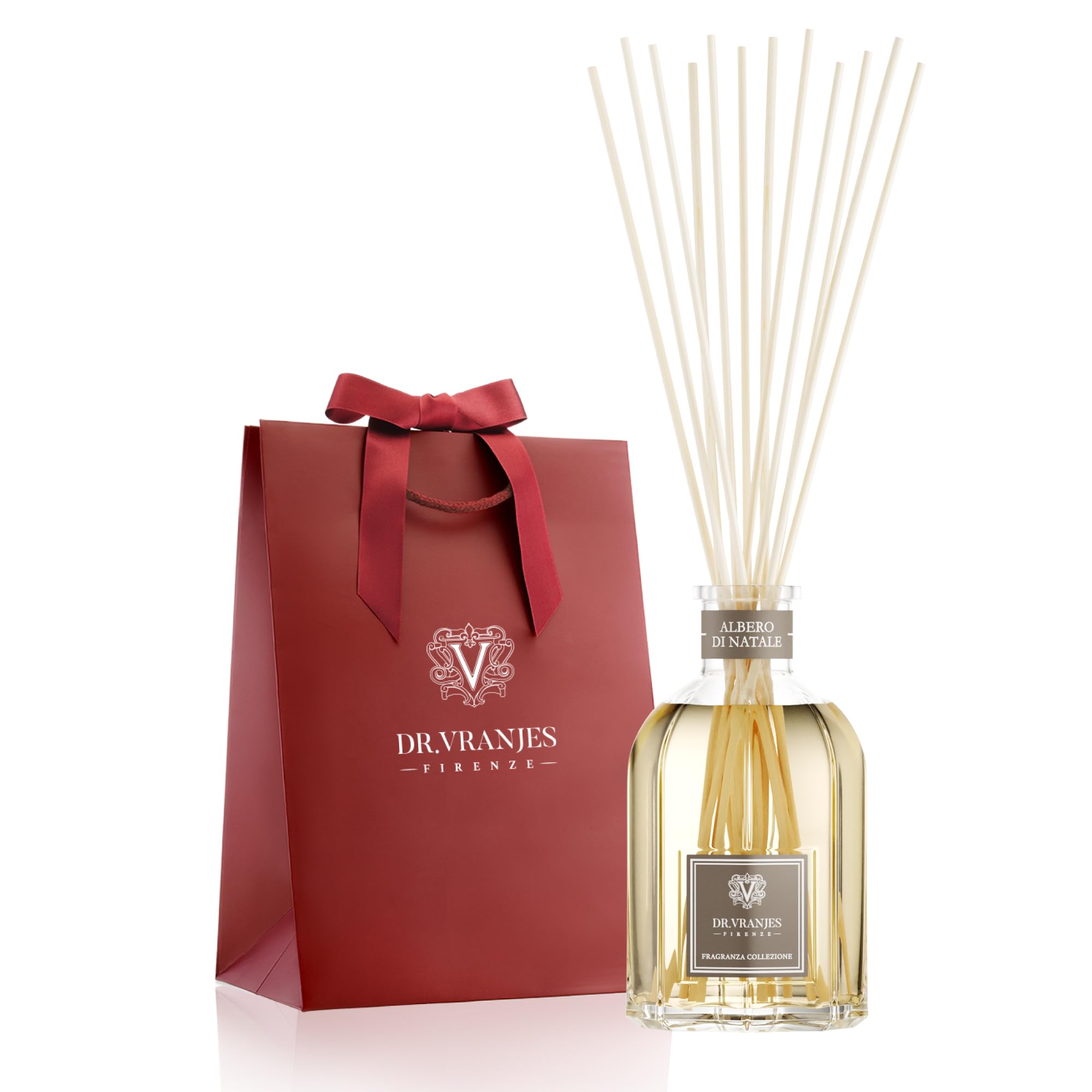 Dr. Vranjes - Albero di Natale 250 ml Reed Diffuser + Elegant Shopping Bag, Christmas Tree Home Fragrance, Notes of Pine Wood, Star Anise & Moss, Made in Italy