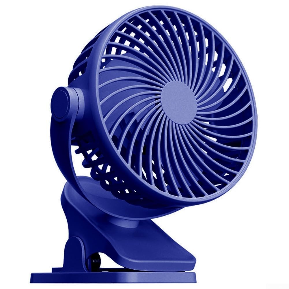 Rechargeable Fan with 720° Rotation, USB Powered Desk Clip Fan for Outdoor Camping, Beach, Tent, and Home Office Cooling(Blue)