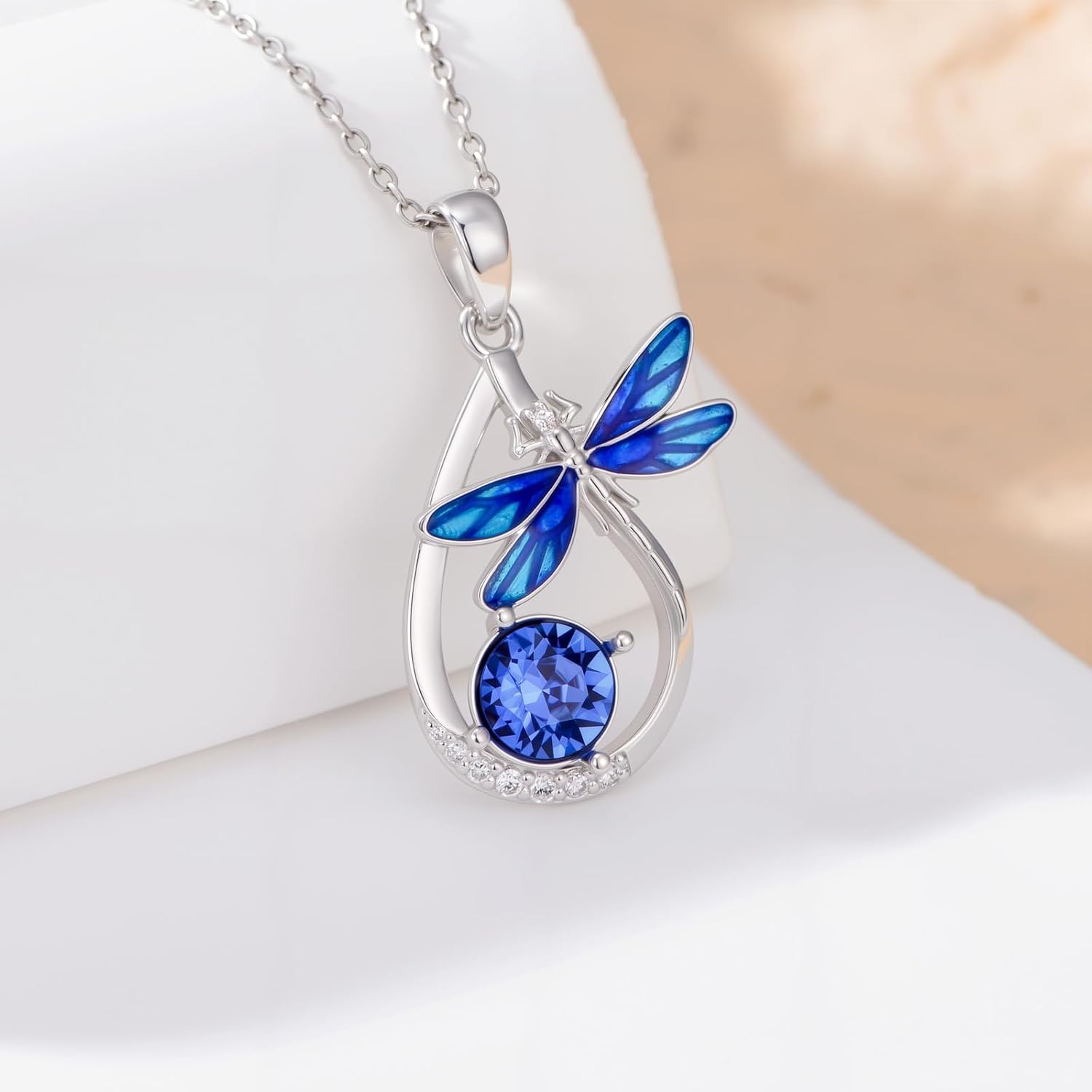 Diamond Dragonfly Necklace for Women 925 Sterling Silver Sapphire and Lab-Grown Diamond Enamel Blue Dragonfly Pendant Necklaces Christmas Birthday Gifts - Image 5