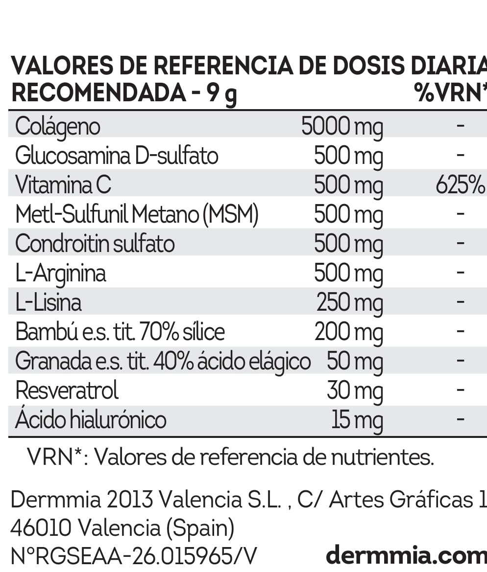 Dermmia Intense Antiaging Polvos 247 g – Colágeno Marino Hidrolizado en Polvo | Suplemento Antiedad con Vitamina C, Glucosamina y Ácido Hialurónico