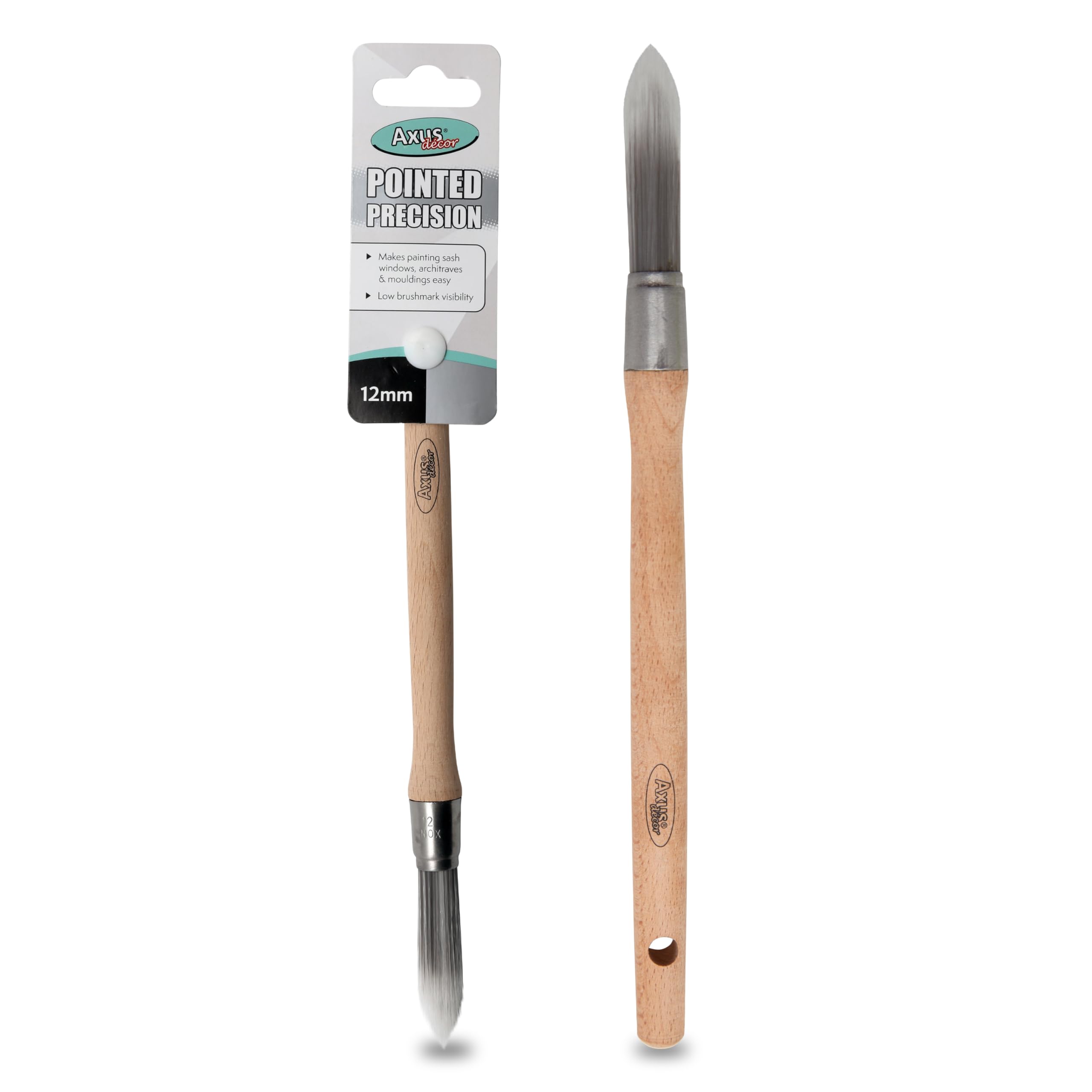 Axus Decor Grey Pointed Precision Paint Brush ( Color) - 12Mm - For All Sash Windows, Architraves & Mouldings, Smooth Finish, Eco-Friendly Bamboo Handles, Anti-Rust Stainless Steel, Synthetic Filaments