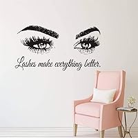 Vista 3 de Calcomanía de pared con texto en inglés "Lashes Make Everything Better", adhesivo de vinilo para salón de belleza, sala de maquillaje, espejo