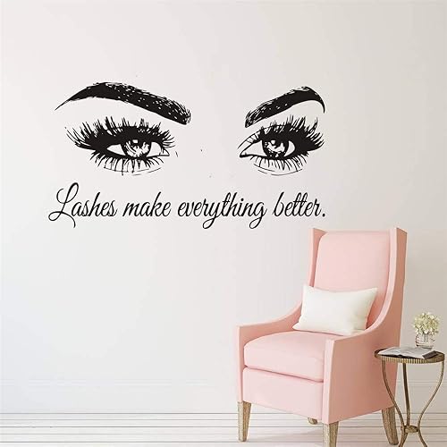 Miniatura 3 de Calcomanía de pared con texto en inglés "Lashes Make Everything Better", adhesivo de vinilo para salón de belleza, sala de maquillaje, espejo o