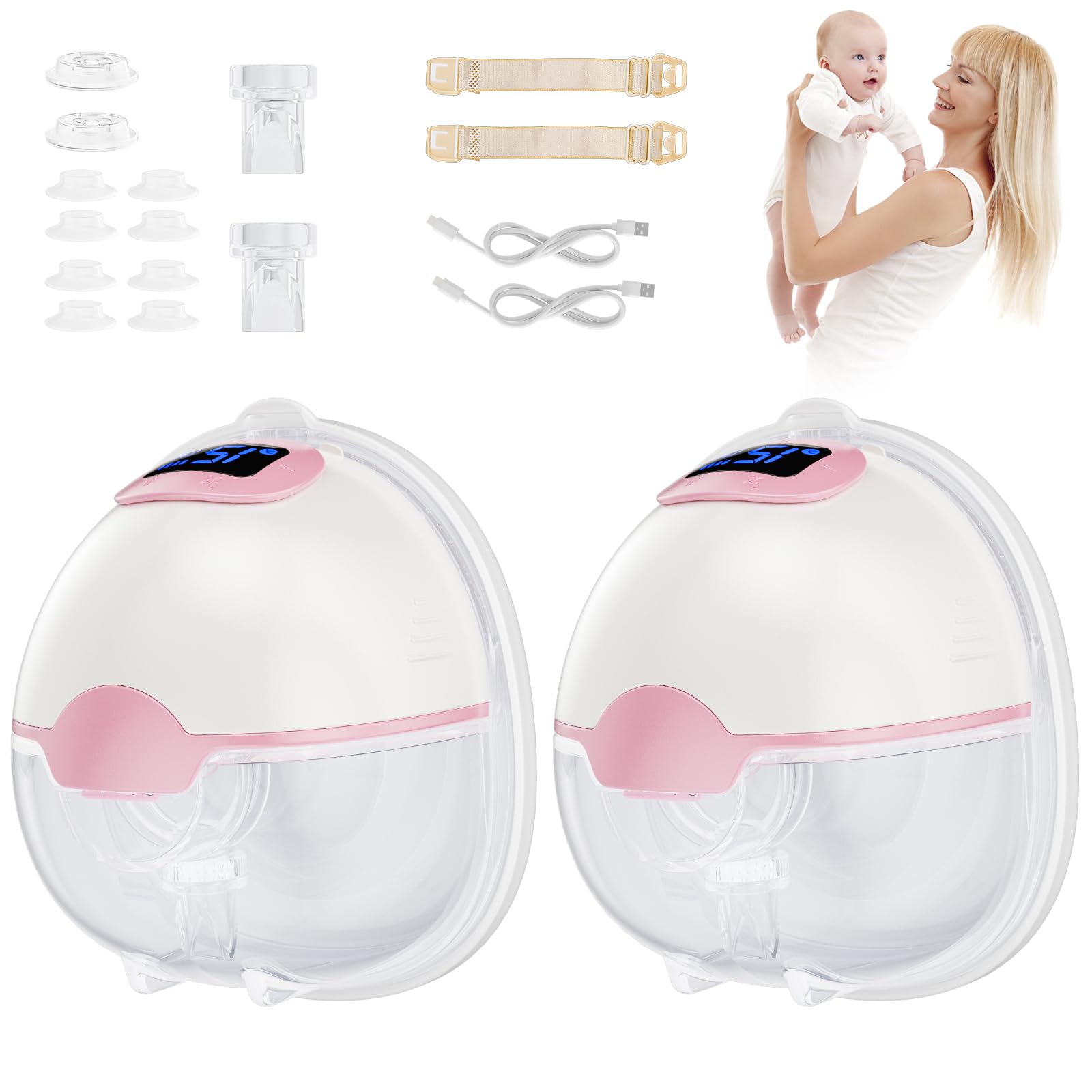 Tiralatte elettrico a mani libere, 2 tiralatte da 180 ml con grande capacità, 3 modalità e 15 livelli; tiralatte portatile con display LED, funzione memoria e spegnimento automatico