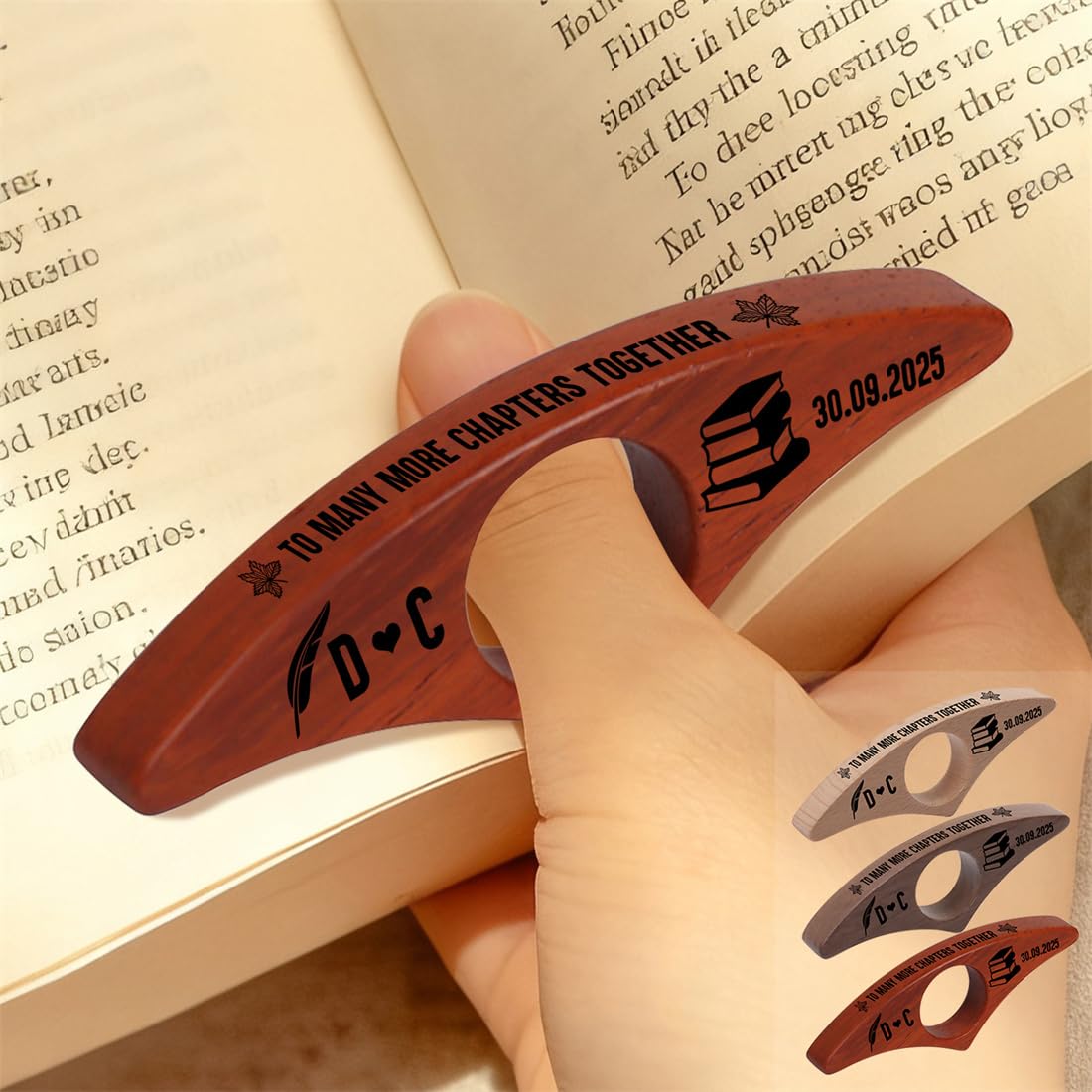 Personalised to Many More Chapters Together Book Page Holder Custom Name Wood Thumb Page Spreader Holder for One-Handed Reading Fun Reader Gift for Bookish Book Lover Birthday Xmas (Style 15)