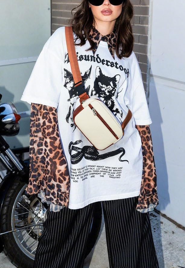 Fanny Packs Belt Bag For Women Men Everywhere Small Fashion Crossbody Bags Waist Pack Vegan Leather Waterproof Cute Sling Chest Bag For Women - Beige - Image 2