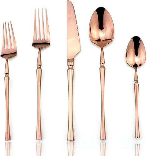 JASHII ShinyRestaurant - Juego de cubiertos de lujo de acero inoxidable 1810 con ondas de oro rosa, juego de 5 piezas, juego de vajilla para