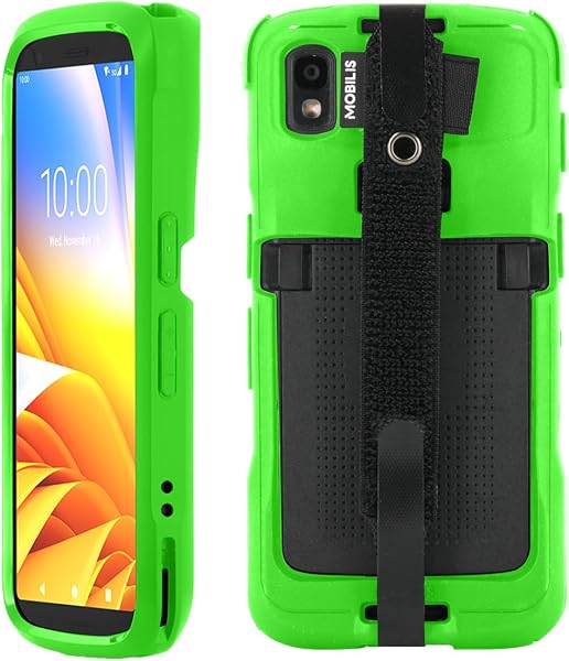 Mobilis Schutzhülle für Zebra TC22 TC27 mit Anti-Sturz-Handschlaufe & Stifthalter, Etui in Militärqualität, Leuchtende Neonfarbe für hohe Sichtbarkeit & Sicherheit (Grün fluoreszierend) - 1