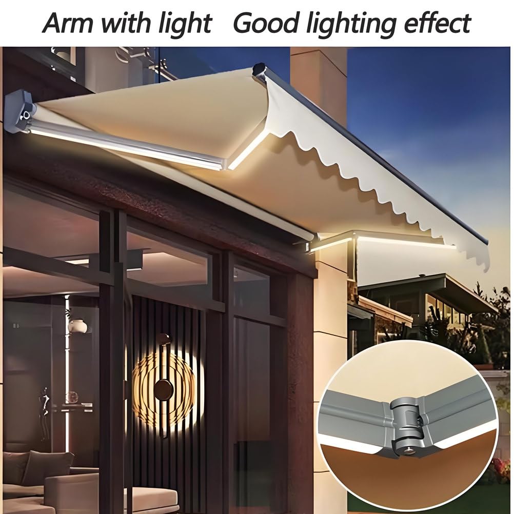 Zewnętrzne patio, automatyczna, wysuwana markiza ze światłem LED, aluminiowa rama, osłona pogody, czerwona, 3 x 1,5 m, na balkon i do sklepu