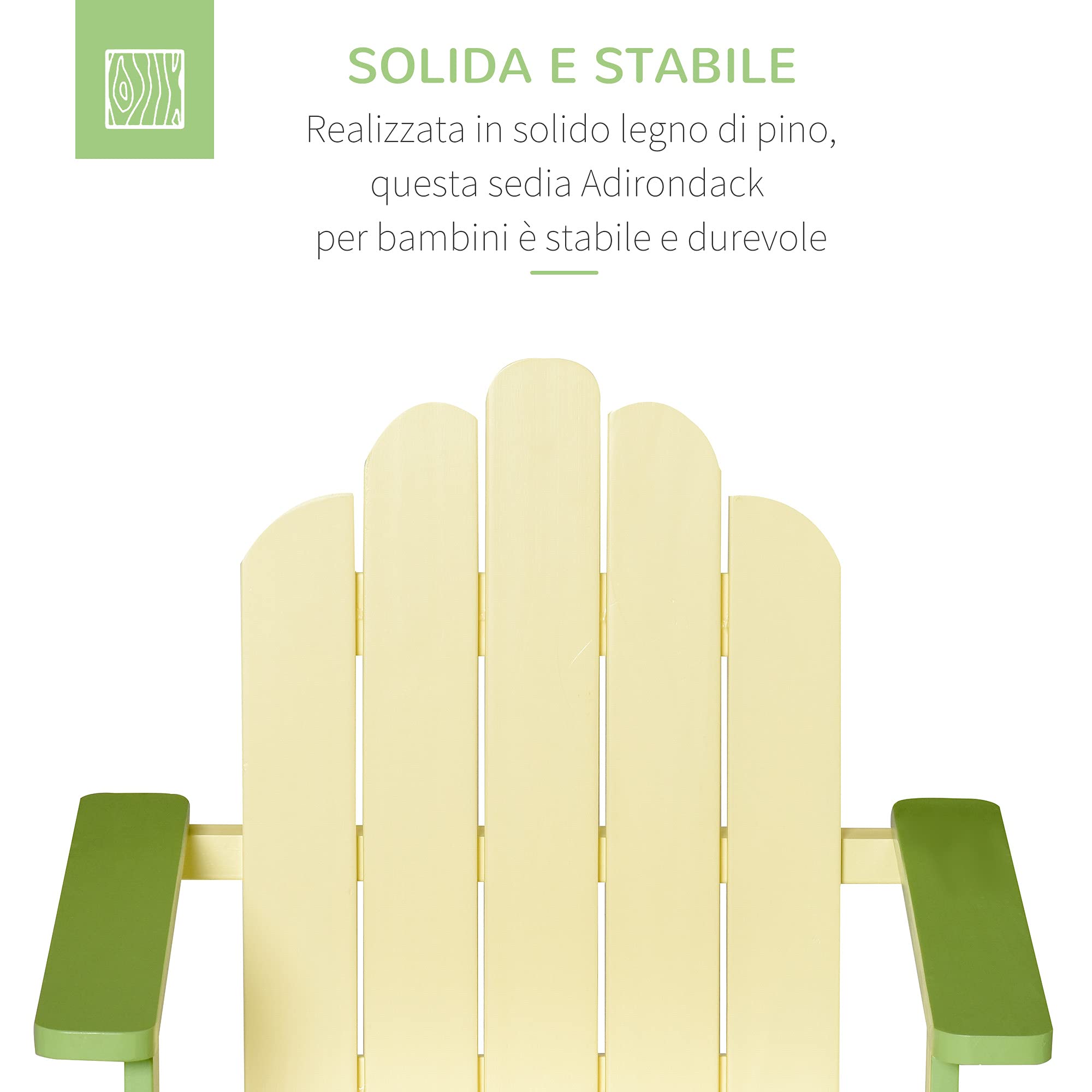 Outsunny Sedia per Bambini da Giardino Adirondack in Legno di Pino Verde