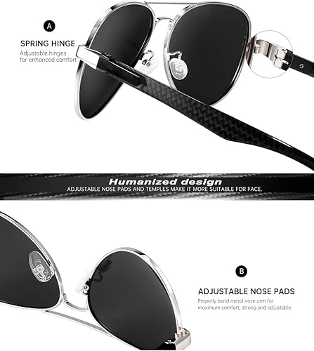 Miniatura 3 de HENGOSEN Aviator Sunglasses with Carbon Fiber Temple for Men Women, Polarized Pilot Sunglasses Metal Frame with UV Protection