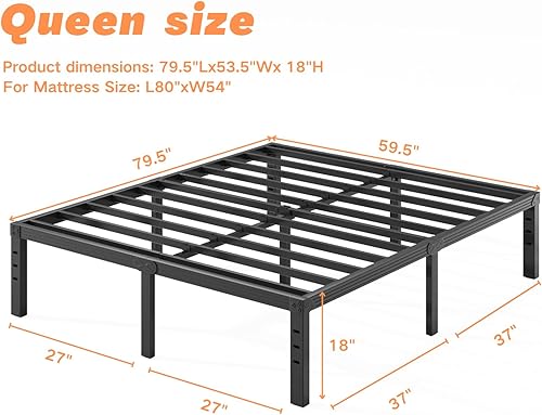Miniatura 3 de COMASACH 18-Inch Queen-Bed-Frame, Tall Heavy Duty Black Metal Bed Frames No Box-Spring Needed, Easy Assembly, Under Bed Storage, Noise Free