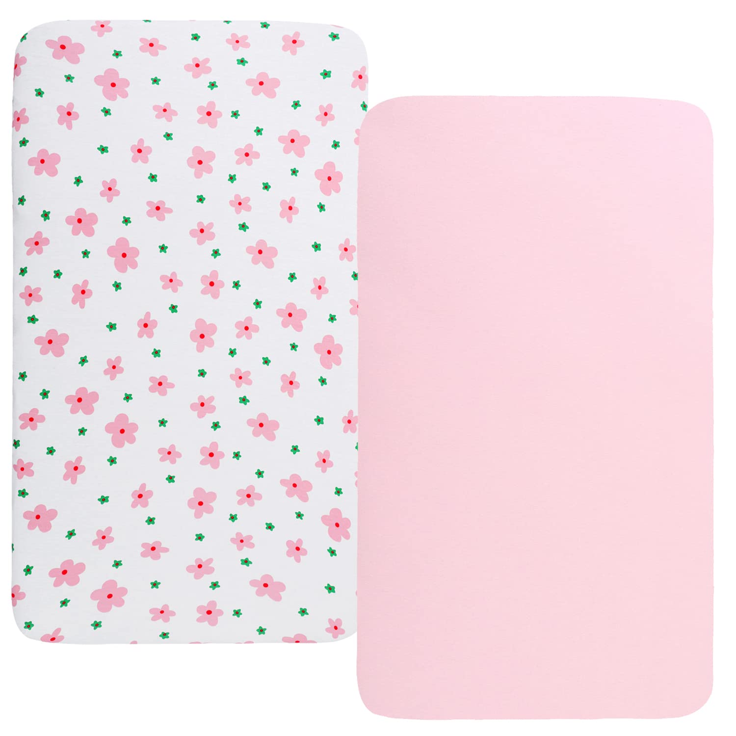 KnlpruhkBassinet Sheets Compatible with AMKE 3 in 1 Bassinet(35" X 20"), Milliard, MiClassic and TCBunny Bassinet, 2 Pack, 100% Jersey Knit Cotton 190GSM, Ultra Soft Breathable, Floral and Pink