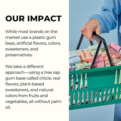 Miniatura 5 de Refresh Gum, Xilitol, natural, sin azúcar, goma de mascar, sin plástico, sabores naturales e ingredientes orgánicos, sin OMG, sin gluten, vegano,