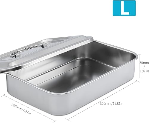 Miniatura 6 de Bandejas quirúrgicas médicas de acero inoxidable para instrumentos dentales, organizador de bandeja de esterilización, bandejas con tapa y asa de