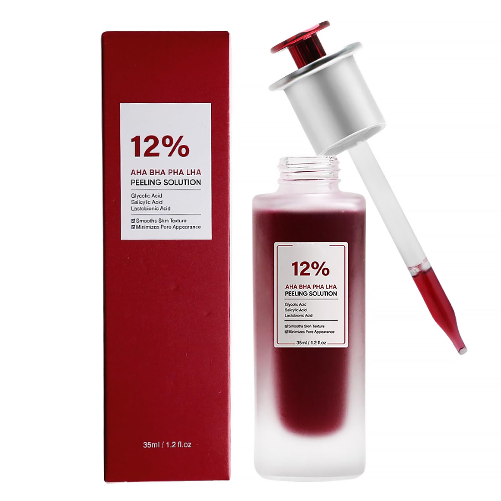AHA BHA Exfoliating Serum for Acne, 12% AHA BHA PHA LHA Peeling Solution, Exfoliating Serum for Face, BHA Serum for Pores, Overnight Exfoliating Serum for Clear & Smooth Skin, Reduces Pore Congestion