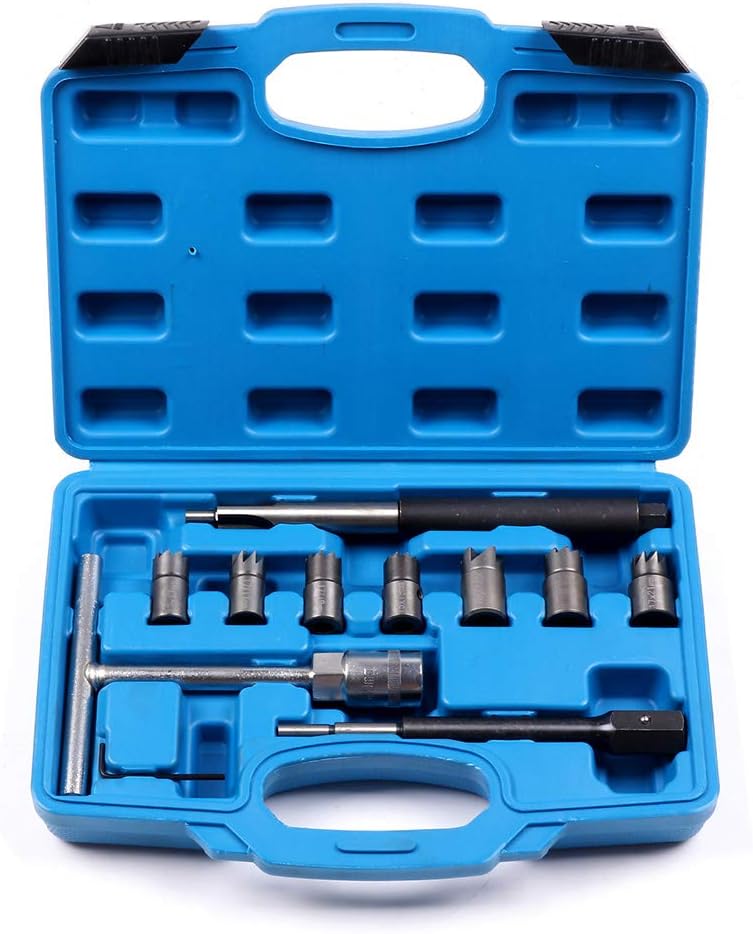 SCITOO 10pcs Seat Cutter Diesel Injector Set with Flat Reamer T-Handle Angled Reamer Hex Key
