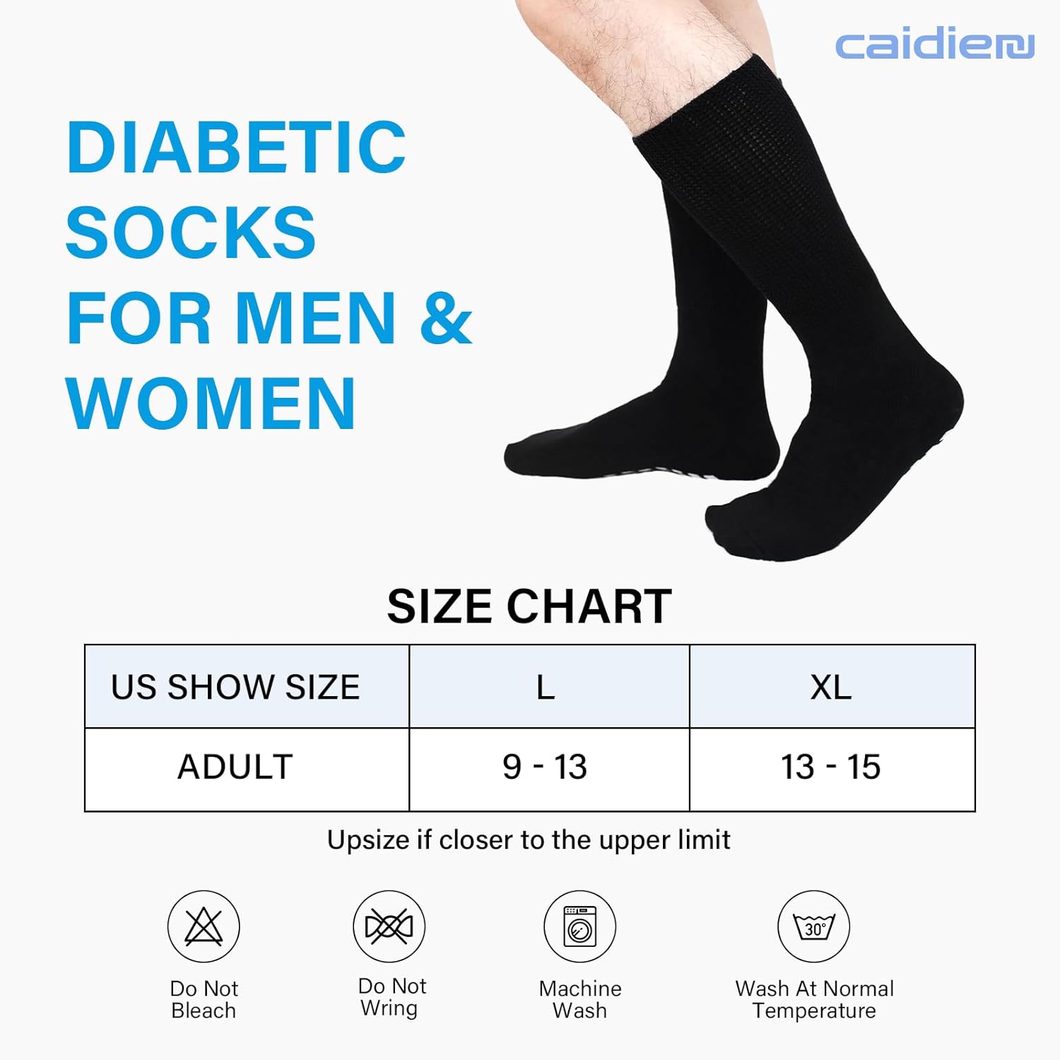 CaiDieNu Non Slip Diabetic Socks: 3 Pairs Extra Wide Hospital Socks for Men Women with Grips Elderly Edema 9-15 - Image 6