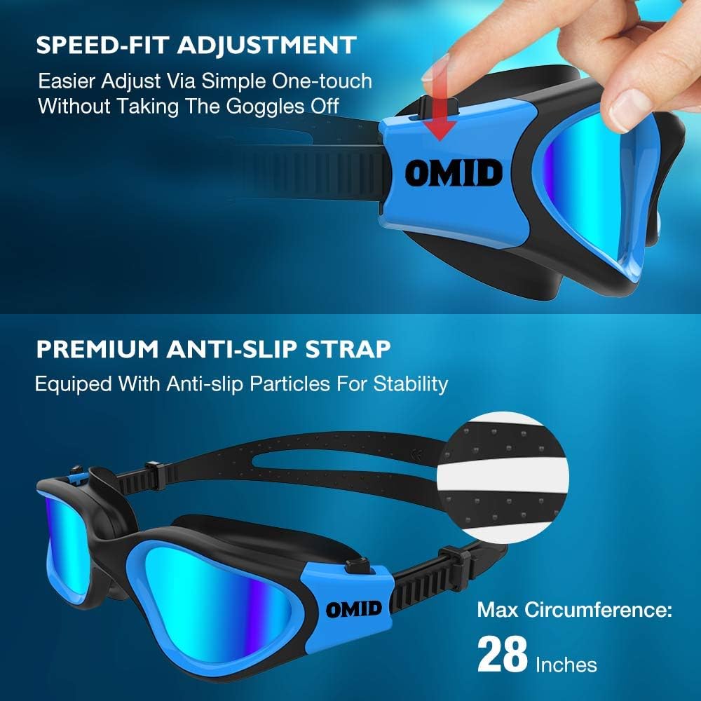 Swim Goggles, OMID Comfortable Polarized Swimming Goggles, Anti-Fog Leak Proof UV Protection Crystal Clear Vision Swim Goggles for Men Women Adult Youth (Blue) : Sports & Outdoors