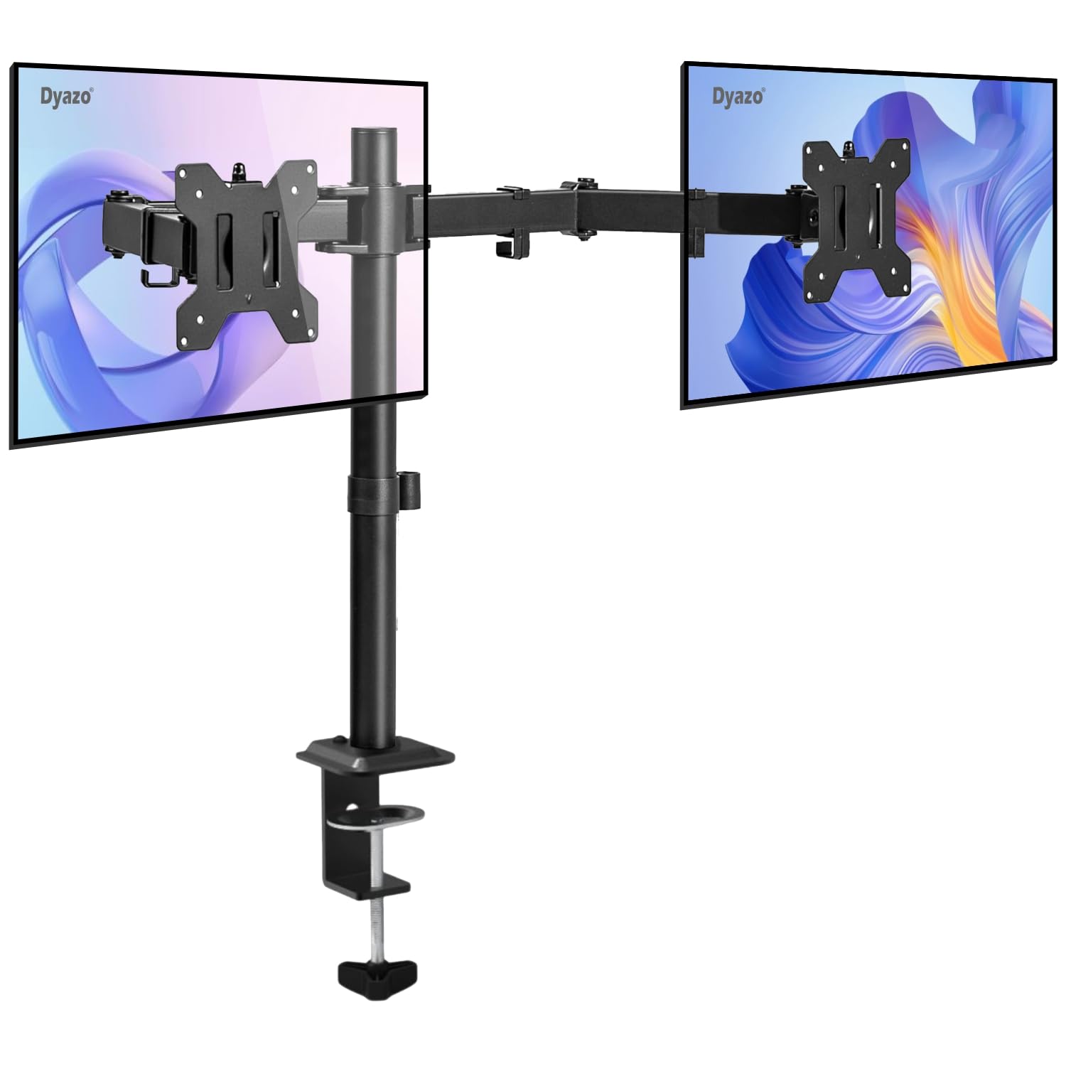 Dyazo Dual Monitor Stand for Desk | Full Motion Adjustable Arms with Height Adjustment, Tilt & Swivel | Supports 13-32 Inch Screens | VESA 75/100 Compatible with C-Clamp & Grommet Mount Base (Black)-image-19