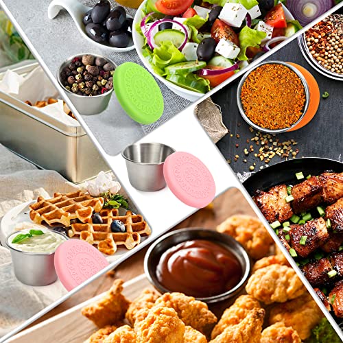 [12 Pack] 2.4Oz Salad Dressing Container To Go, Sgaofiee Small Condiment Containers With Lids, Stainless Steel Sauce Container With Silicone Lids, Leakproof Silicone Lids For Lunch Bento Box, Picnic And Travel #TOP3