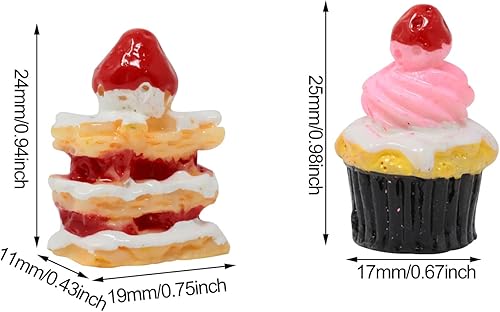 Miniatura 2 de Honbay 20 dijes de resina con parte trasera plana de pastel de fresa, adornos de resina de postre y alimentos, accesorios de decoración de cabujones