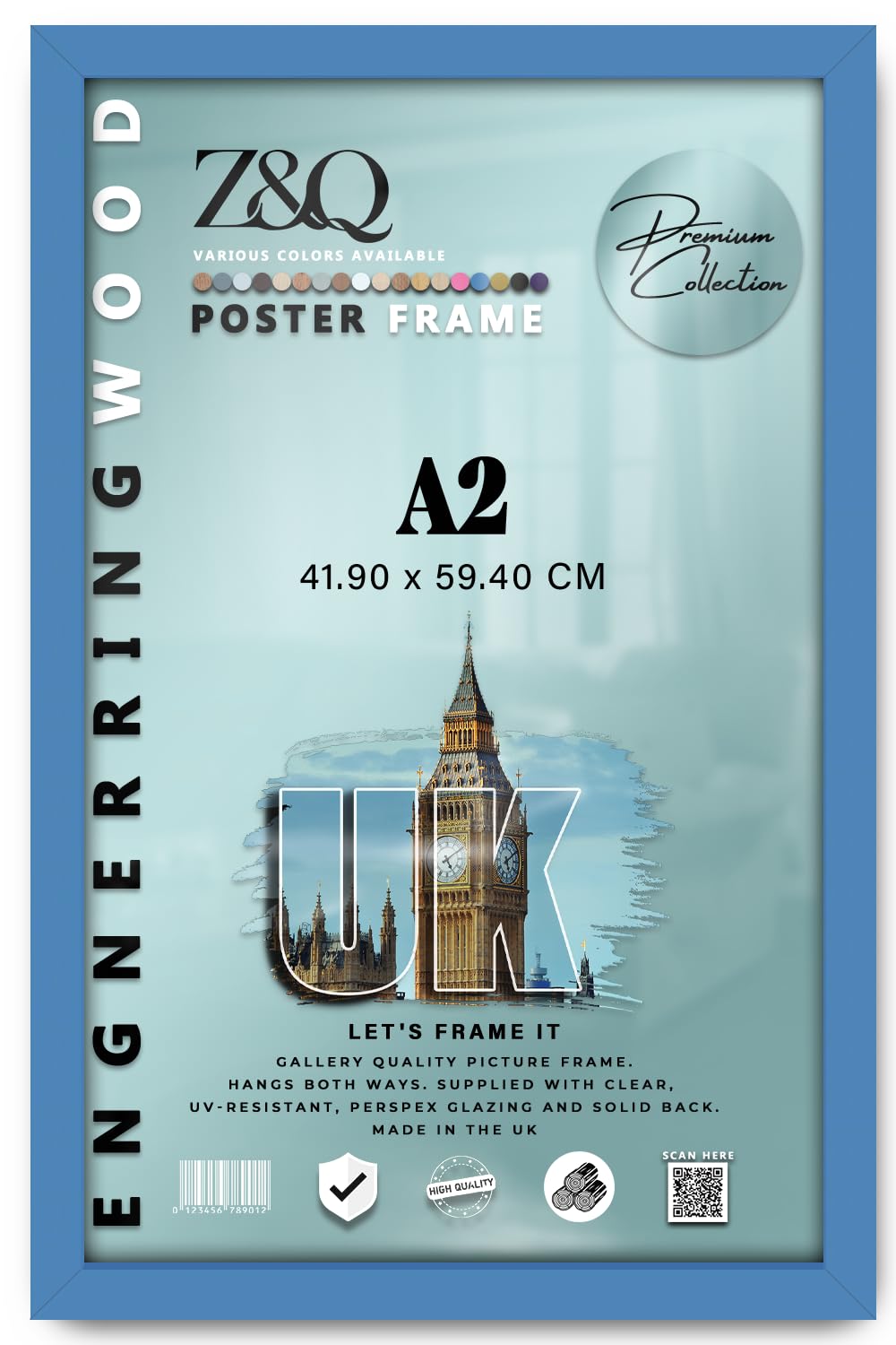 Z&Q - MDF Wood Finish A2 (41.90 x 59.40 CM) Poster Frame | Simple & Elegant Design 23 x 16 Inch For wall Gallery and Home Décor [ Blue ]