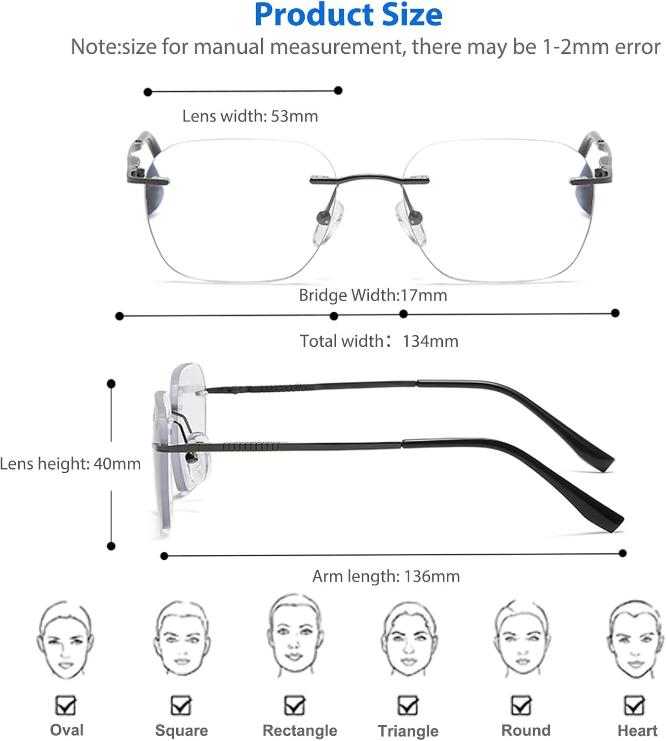 K.LAVER Photochromic Multifocus Progressive Rimless Reading Glasses Men Women Anti Blue Light Transition Multifocal Readers - Image 6