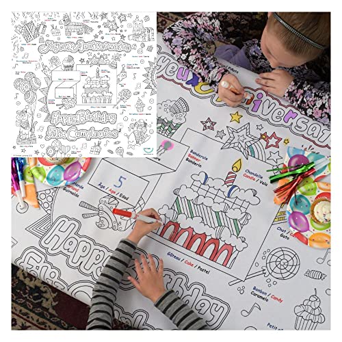 Birthday Coloring Tablecloth For Kids - Washable & Reusable Coloring Fabric - Ideal For Birthday Party - Coloring Activity For Children & Adults - Size 45”X45” - Gift Cake - Giant Coloring Pages #TOP5