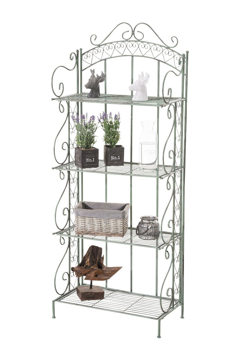 CLP Etagère de Rangement Antje I Etagère de Jardin en Fer Forgé I Porte-Plante en Métal Etagère de Rangement Pliable 4 Niveaux de Rangement Couleur Vert Antique