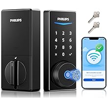 Philips Built-in WiFi Smart Lock, Keyless Entry Door Lock with App, Touchscreen, Indicator Light, Fingerprint Door Lock &mdash; Compatible with Alexa &amp; Google, Splash-Proof Design, Includes 8 Batteries