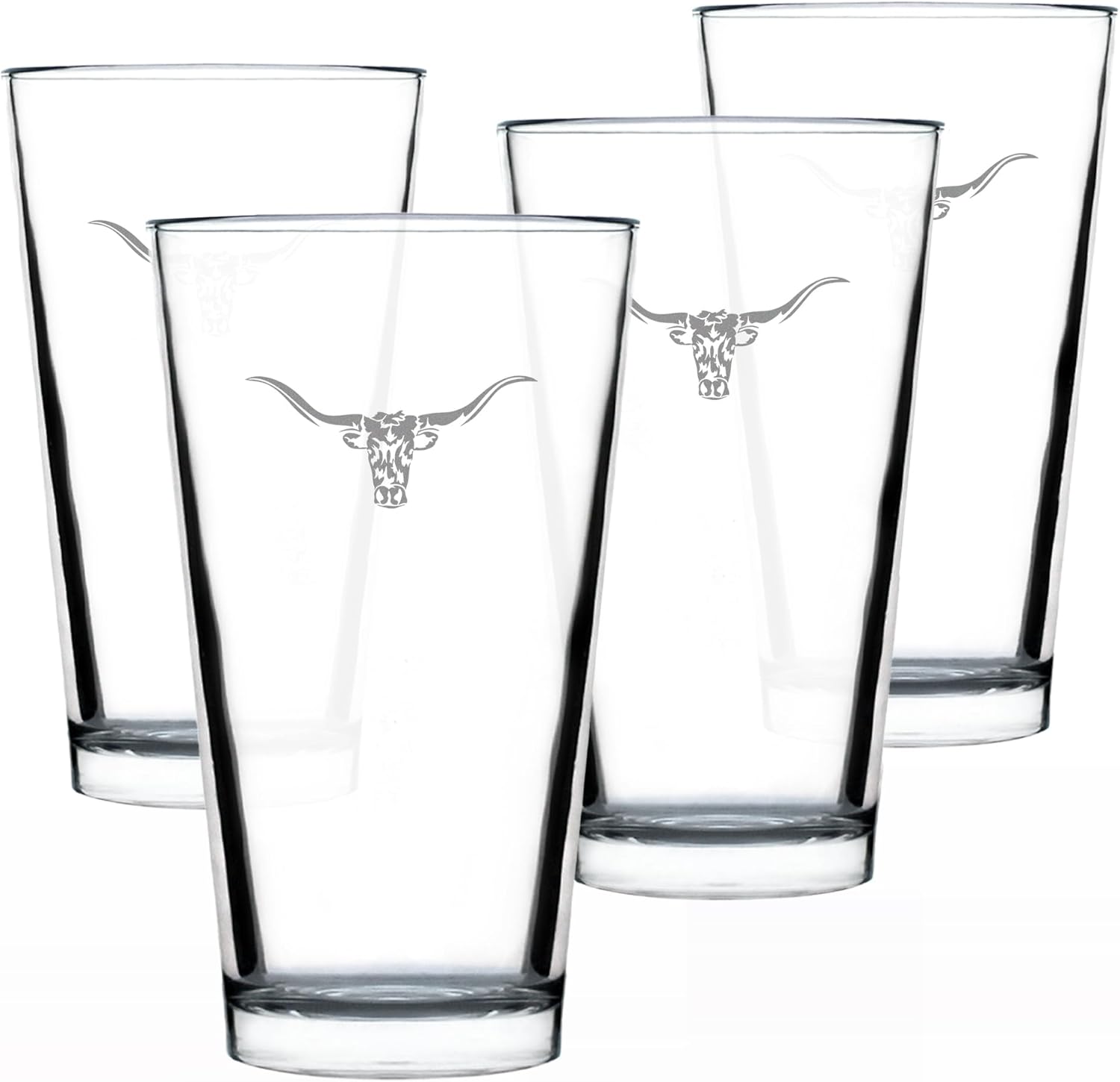 Bevvee Longhorn Pint Glass for Beer - Western Themed Farm Decor and Gifts for Texan Ranchers - Set of 2-16 Oz Glasses