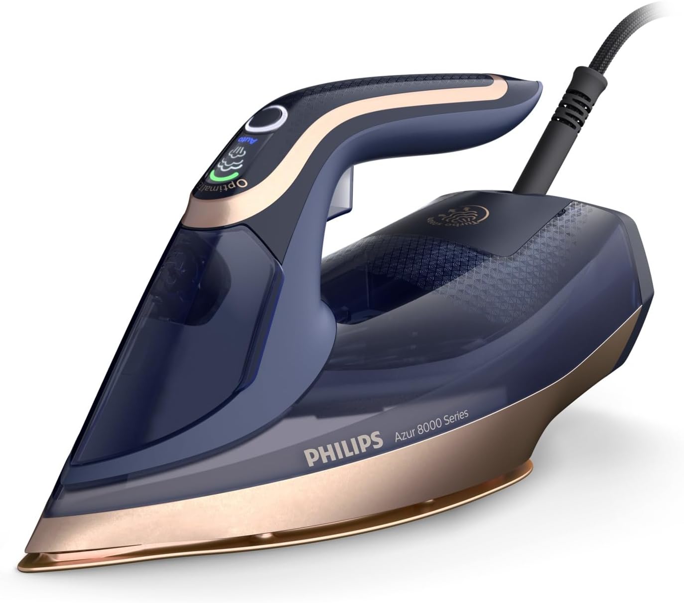 Versuni Philips Azur 8000 Series Steam Iron - 85 g/min Constant Steam, 260 g Turbo Steam Boost, 3000 W, OptimalTEMP Technology, SteamGlide Elite Soleplate, Dark Blue (DST8050/20)