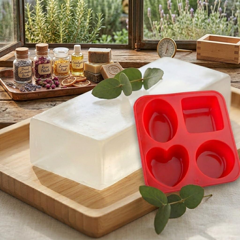 Melt & Pour Glycerin Soap Base Kit 500gm with 4-Cavity Silicone Soap Mold | Transparent Soap Base for Handmade Soap Making | Heart, Oval, Round & Square Shapes-image-6