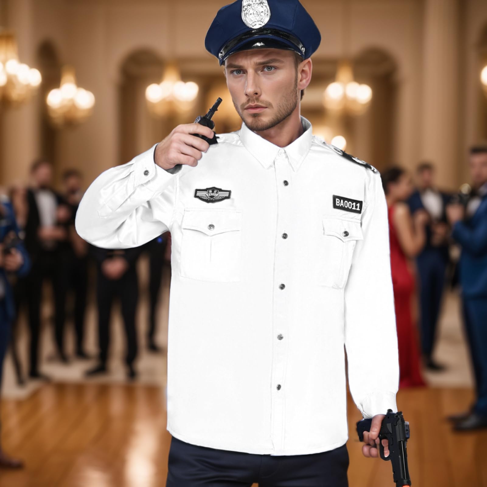 ポリスシャツ 肩章付き ホワイト　コスプレ　ユニフォーム　警察 Amazon.co.jp: 警察官 コスプレ メンズ ポリス コスプレ 2点