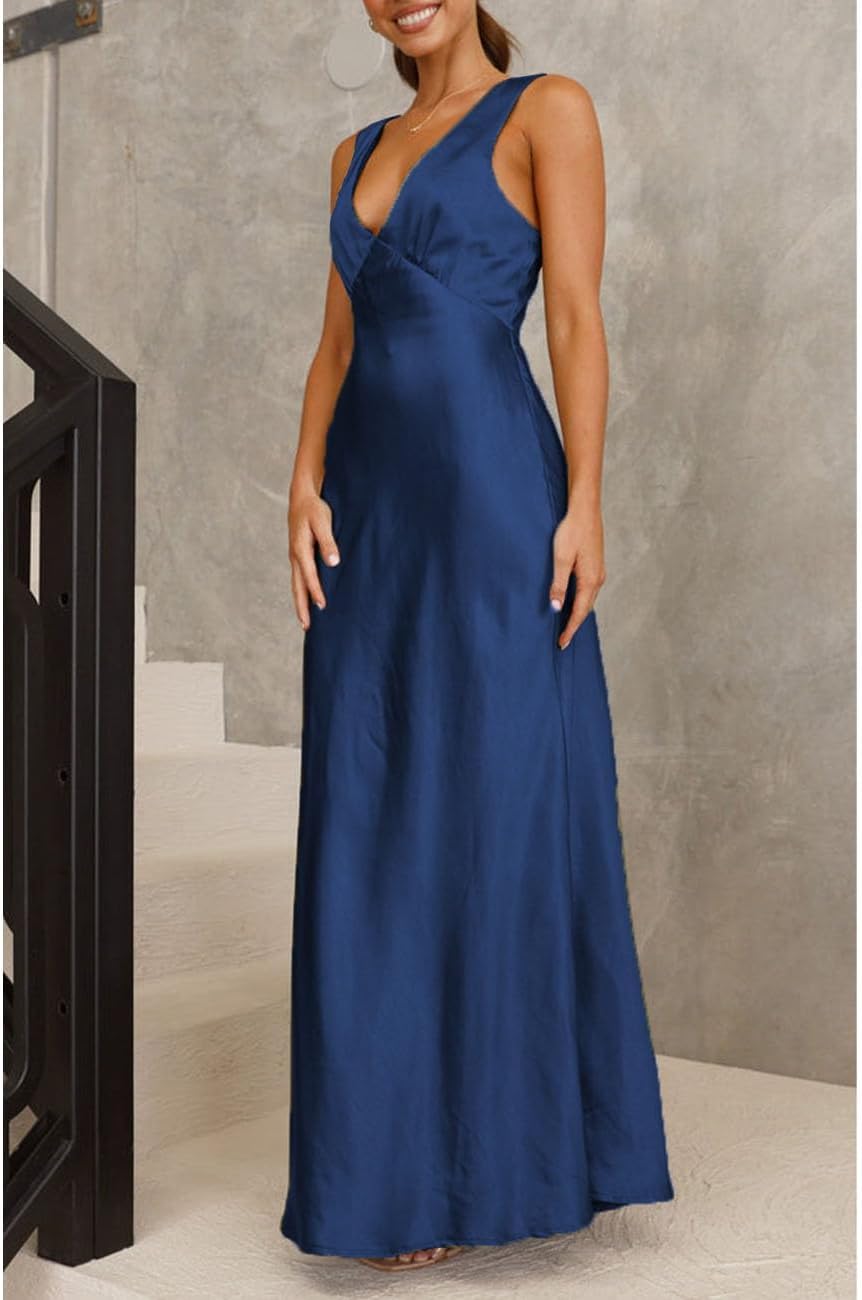 Satin V Neck Maxi Dress - Image 4