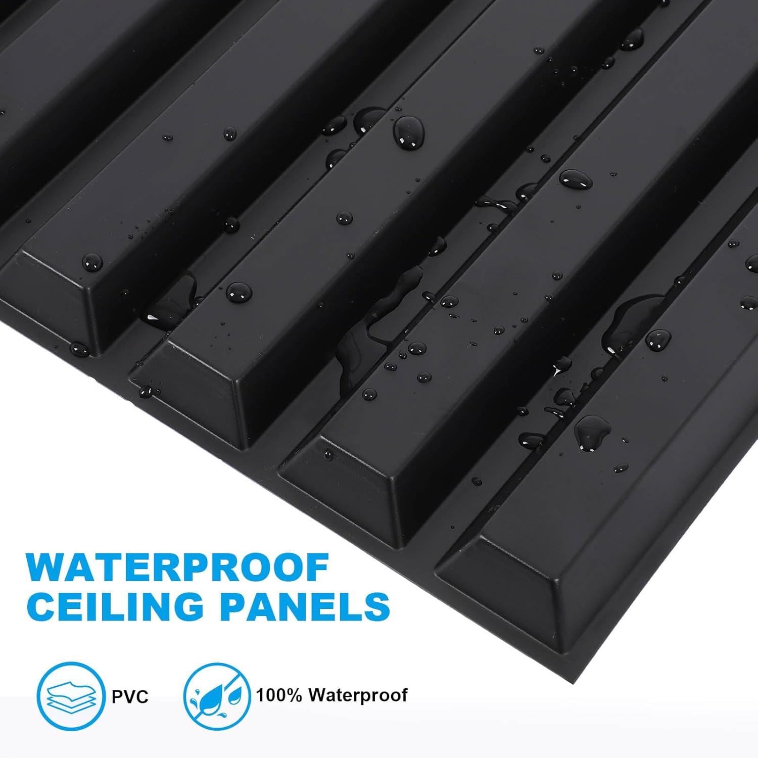 12 Pcs Strip 3D Wall Panels, PVC Decorative Fluted Textured Wall Paneling, Cuttable and Waterproof, Suitable for Indoor Wall Decoration:Living Room Bedroom Office with Tape, 19.7 x 19.7 Inches, Black