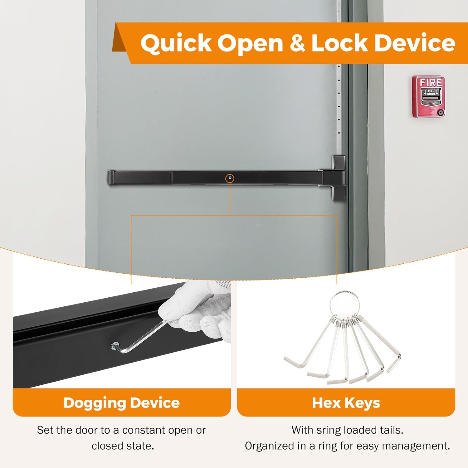 BEAMNOVA Black + Metallic Vertical Rod 32 Inch Door Panic Bar Exit Device Commercial Door Push Bars