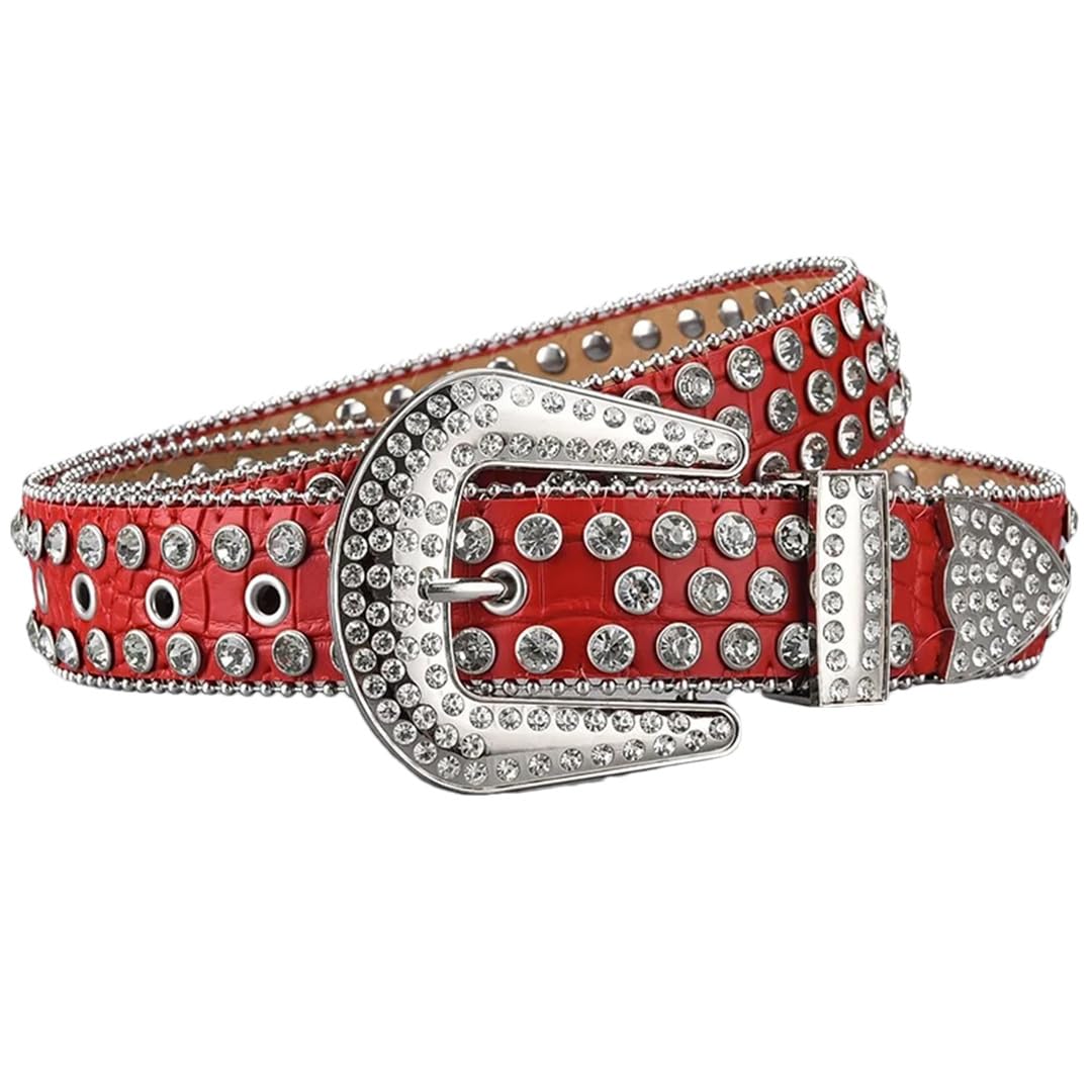 Cinturón de piel suave con diamantes de imitación para mujer, estilo punk rock, elegante, unisex