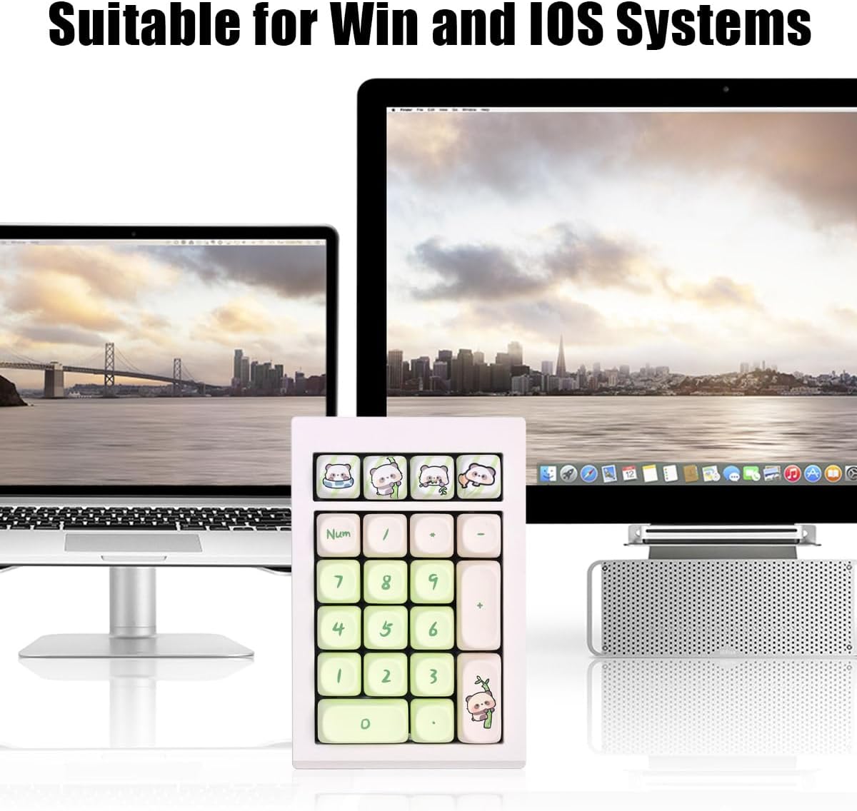 Bluetooth Number Pad, VIA Programmable Aluminum Numeric Keypad, Hot-Swappable Keypad with Fairy Linear Switch MOA Profile 21 Keys Panda Keycap Numpad for Laptop,PC, Mobile Phone, Tablet (Green)