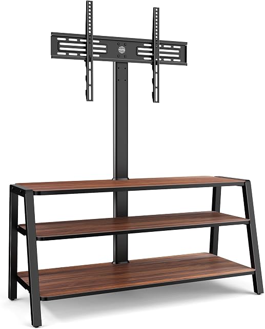 FITUEYES TV Stand Cabinet with Bracket for 37 - 70 Wooden Open Shelves Floor TV Unit TV Table with Mount TV Lowboard Height Adjustable Golden Walnut 100cm Wide TW-A31001WD