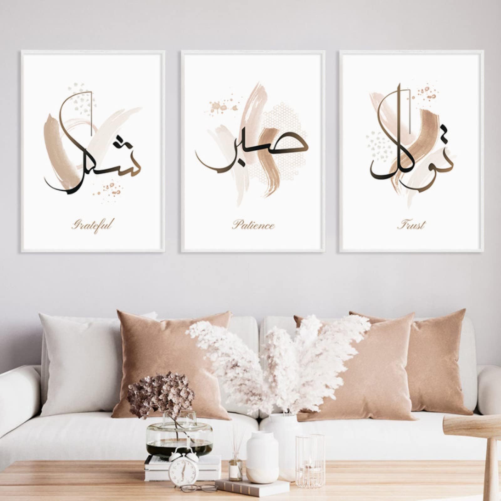 Islamic Calligraphy Abstract Wall Art Tawakkul Sabr Shukr Bohemia Canvas Painting Posters Print Wall Picture For Living Room Home Wall Decoration,No Frame,40X60Cm/3Pcs