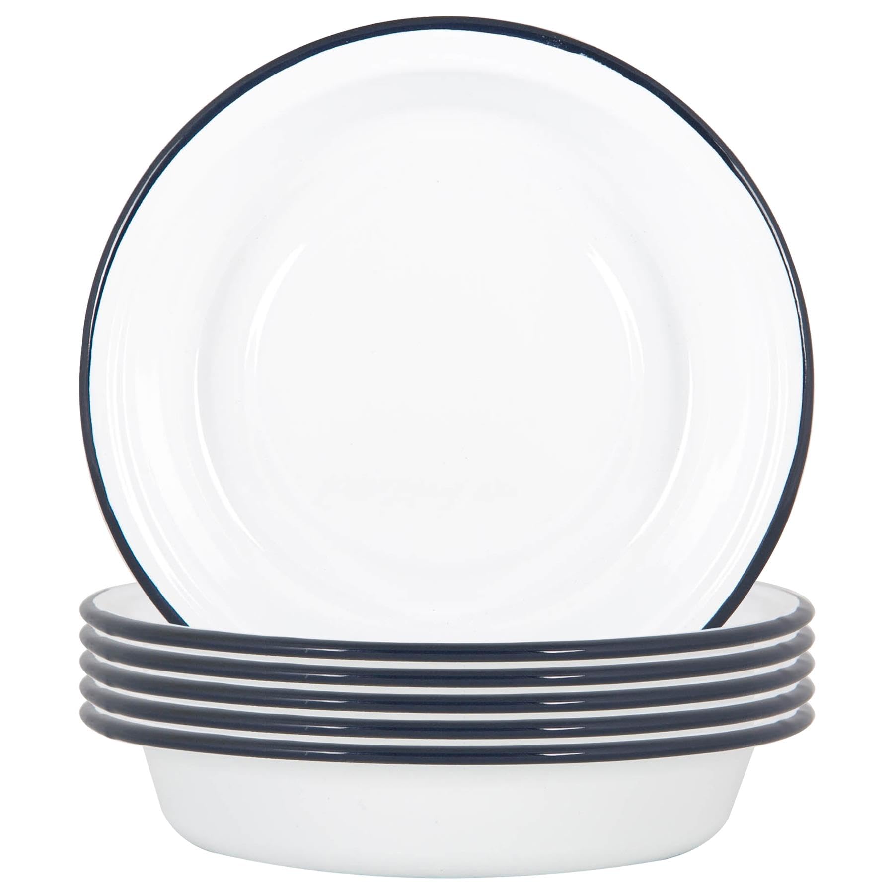 Argon Tableware Bols d'émail Blanc - Plats de Four à Tarte en métal de Camping en Plein air - 22.5cm - Navy - Pack de 6