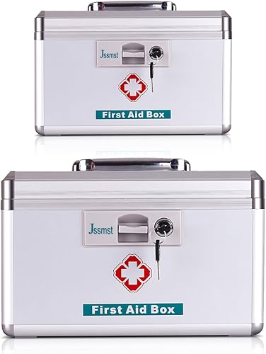 Miniatura 6 de Jssmst - Botiquín de primeros auxilios con cerradura, caja para almacenamiento de medicamentos, color plateado