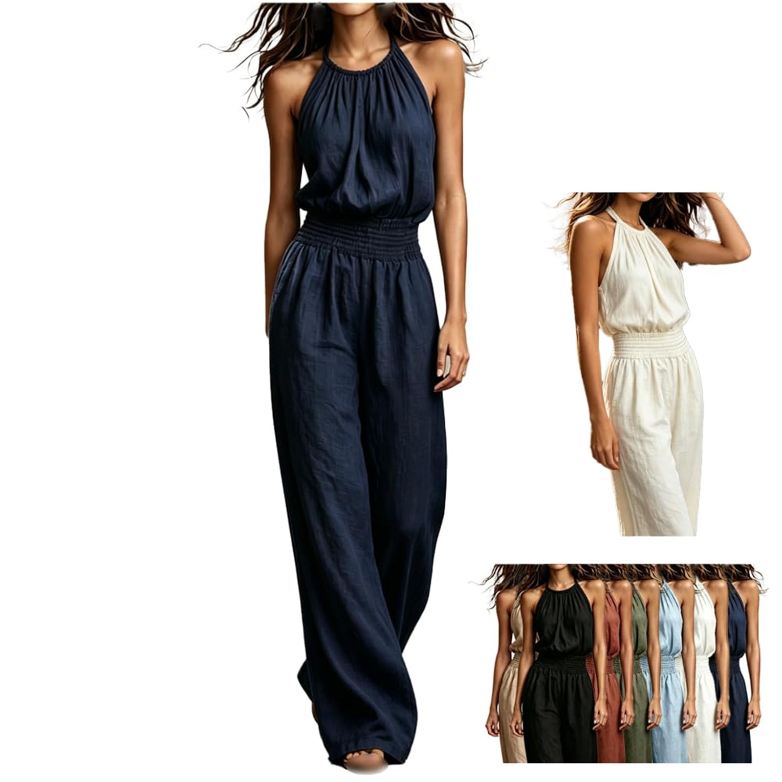 Combinaison Ample Femme Chic en Lin et Coton Premium d'Été - 8