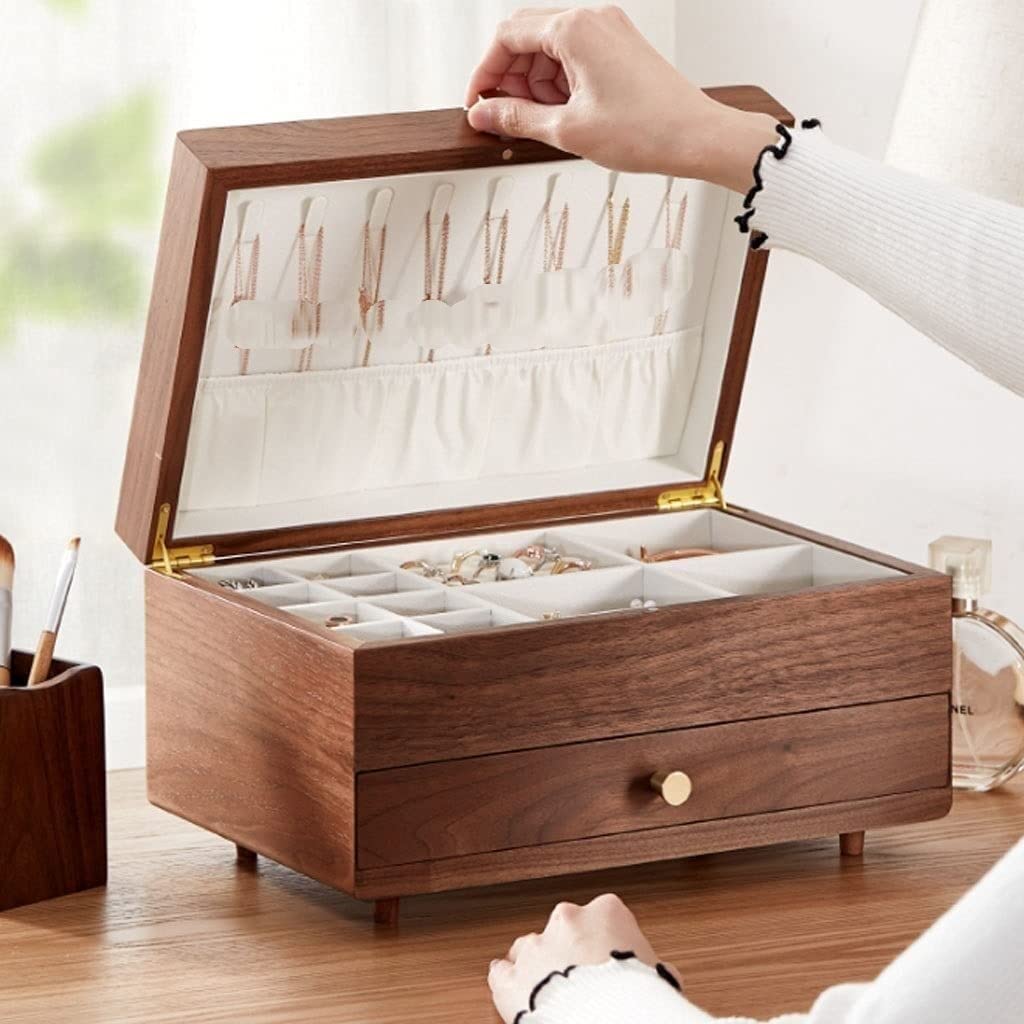 XBTGS Uhrenbox, Uhren-Organizer, Schublade, Massivholz, Aufbewahrungsbox, Ohrringe, Halsketten, Uhren-Aufbewahrungsboxen, Uhren-Aufbewahrungsbox, A-Doppellagige Schmuckschatulle, A-Doppel