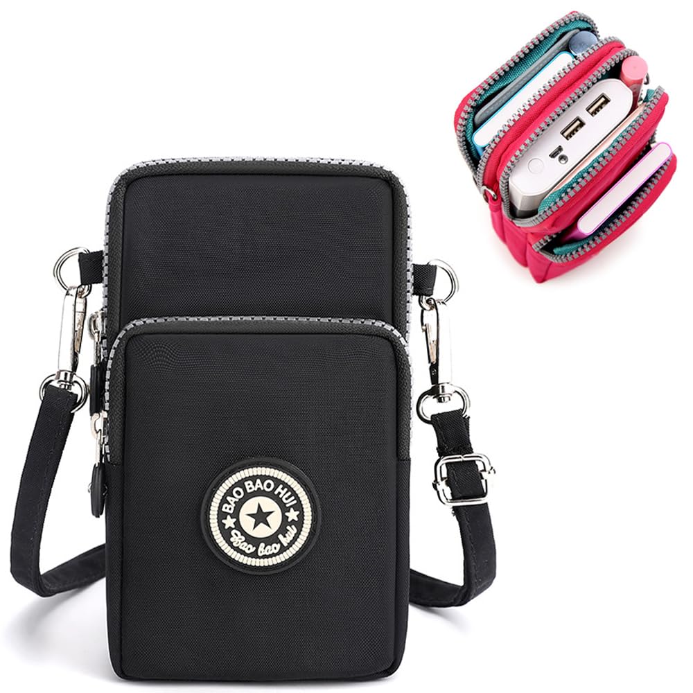 Goodern Small Crossbody Cell Phone Purse,Universal Mini Messenger Shoulder Handbag Wallet with Adjustable Strap Mini Shoulder Arm Bag Waterproof Cute Smartphone Wallet Bag for Men Women-Black
